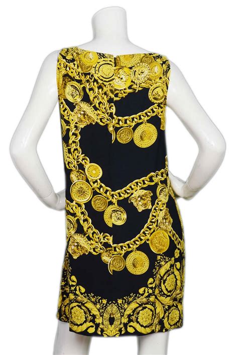 versace gold black dress|versace gold chain print dress.